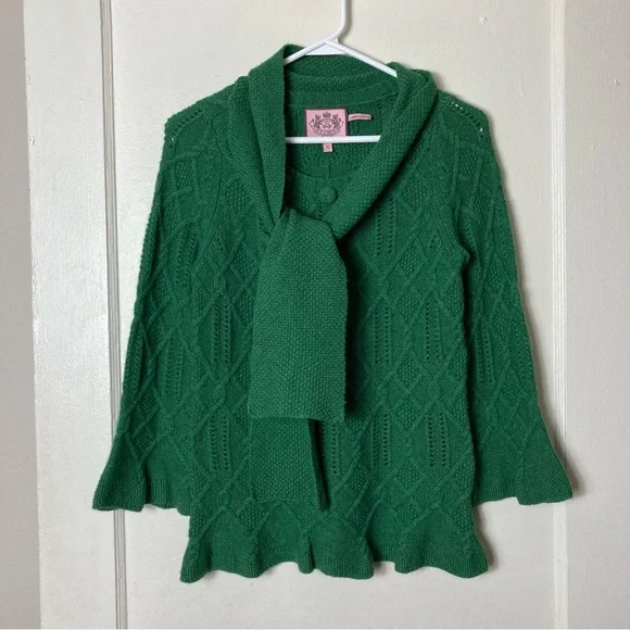 Juicy Couture green merino wool cashmere cable knit sweater S - Picture 2 of 10